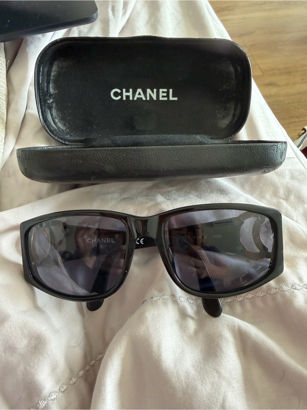 CHANEL Black Rectangular Sunglasses with Dark Lenses